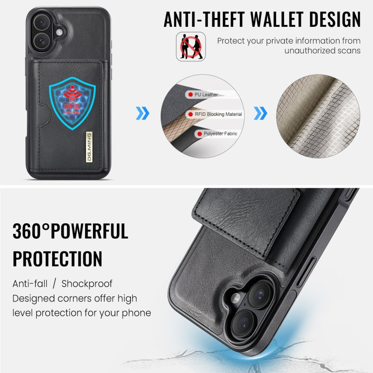DG.MING M6 Series RFID Tri-fold Card Bag Custodia per telefono in pelle rimovibile, For iPhone 16, For iPhone 15 Pro Max, For iPhone 15 Pro, For iPhone 15 Plus