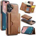 DG.MING M6 Series RFID Tri-fold Card Bag Custodia per telefono in pelle rimovibile, For iPhone 16, For iPhone 15 Pro Max, For iPhone 15 Pro, For iPhone 15 Plus