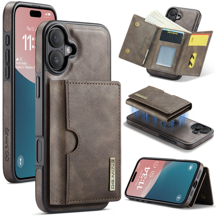 DG.MING M6 Series RFID Tri-fold Card Bag Custodia per telefono in pelle rimovibile, For iPhone 16, For iPhone 15 Pro Max, For iPhone 15 Pro, For iPhone 15 Plus