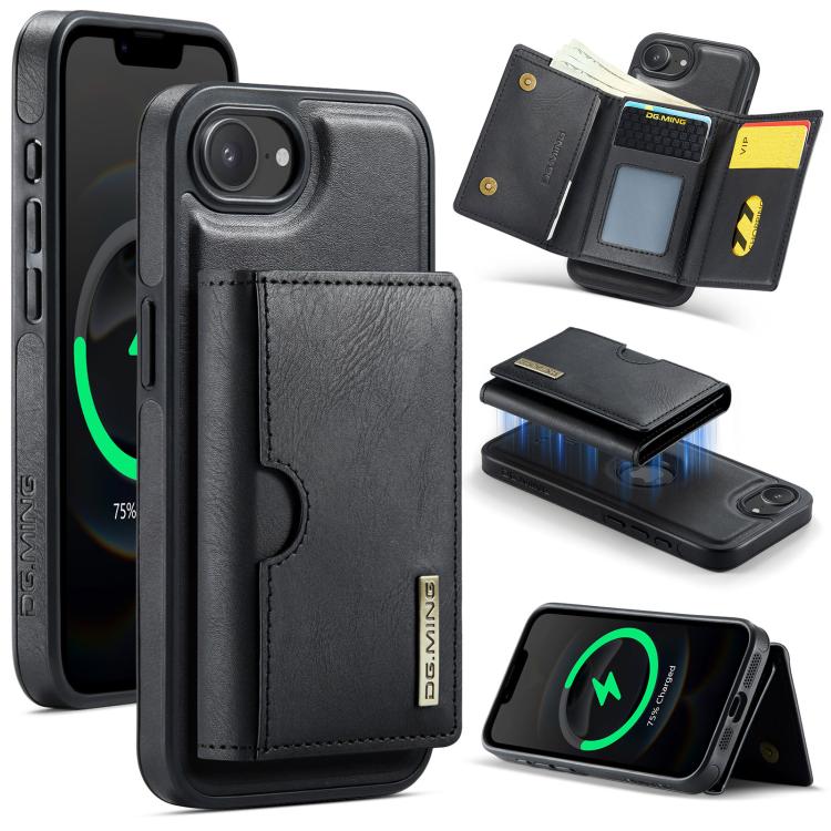 DG.MING M6 Series RFID Tri-fold Card Bag Custodia per telefono in pelle rimovibile, For iPhone 17e / 16e, For iPhone 17 Pro Max, For iPhone 17 Pro, For iPhone 17