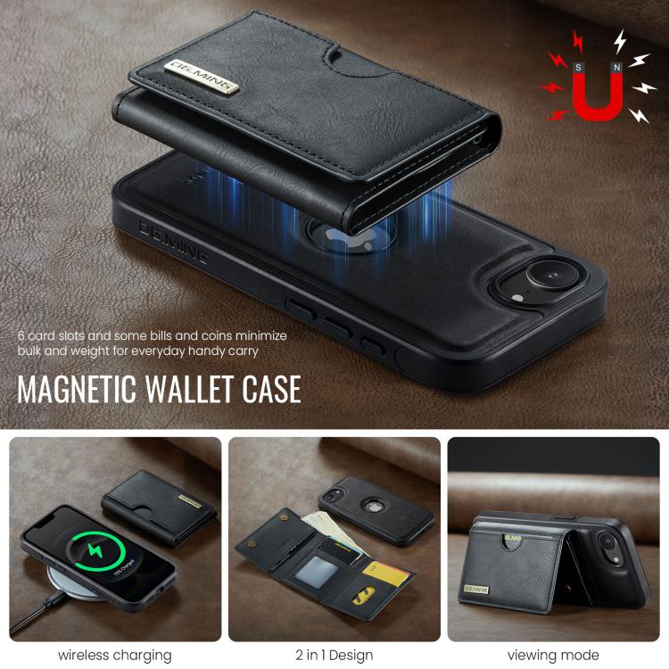 DG.MING M6 Series RFID Tri-fold Card Bag Custodia per telefono in pelle rimovibile, For iPhone 17e / 16e, For iPhone 17 Pro Max, For iPhone 17 Pro, For iPhone 17