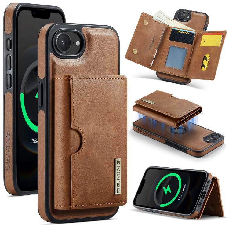 DG.MING M6 Series RFID Tri-fold Card Bag Custodia per telefono in pelle rimovibile, For iPhone 17e / 16e, For iPhone 17 Pro Max, For iPhone 17 Pro, For iPhone 17