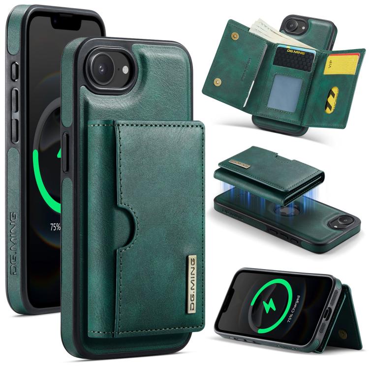 DG.MING M6 Series RFID Tri-fold Card Bag Custodia per telefono in pelle rimovibile, For iPhone 17e / 16e, For iPhone 17 Pro Max, For iPhone 17 Pro, For iPhone 17