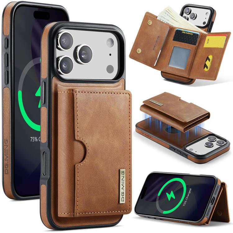 DG.MING M6 Series RFID Tri-fold Card Bag Custodia per telefono in pelle rimovibile, For iPhone 17e / 16e, For iPhone 17 Pro Max, For iPhone 17 Pro, For iPhone 17