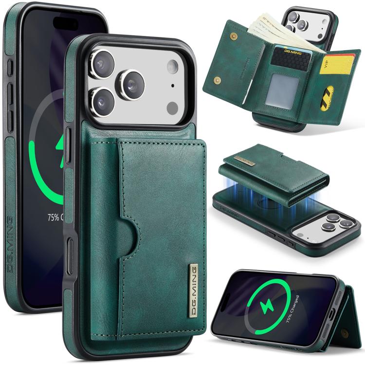 DG.MING M6 Series RFID Tri-fold Card Bag Custodia per telefono in pelle rimovibile, For iPhone 17e / 16e, For iPhone 17 Pro Max, For iPhone 17 Pro, For iPhone 17