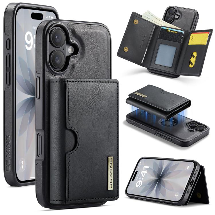 DG.MING M6 Series RFID Tri-fold Card Bag Custodia per telefono in pelle rimovibile, For iPhone 17e / 16e, For iPhone 17 Pro Max, For iPhone 17 Pro, For iPhone 17