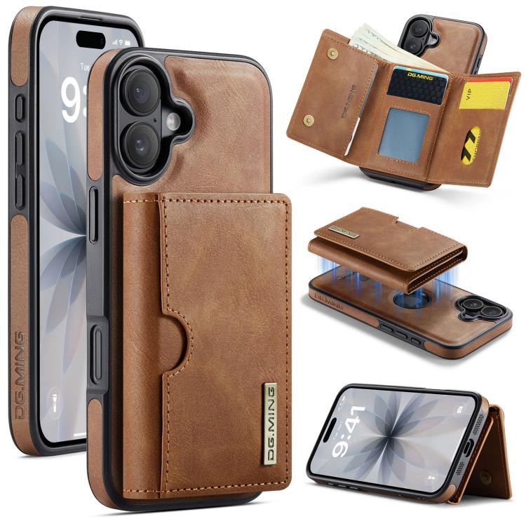 DG.MING M6 Series RFID Tri-fold Card Bag Custodia per telefono in pelle rimovibile, For iPhone 17e / 16e, For iPhone 17 Pro Max, For iPhone 17 Pro, For iPhone 17