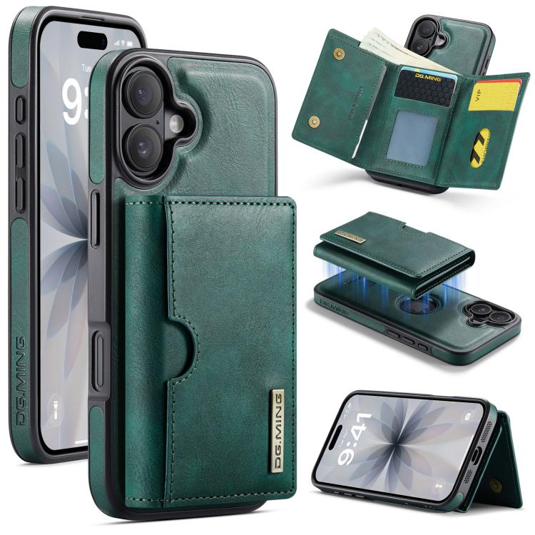 DG.MING M6 Series RFID Tri-fold Card Bag Custodia per telefono in pelle rimovibile, For iPhone 17e / 16e, For iPhone 17 Pro Max, For iPhone 17 Pro, For iPhone 17