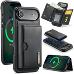 DG.MING M6 Series RFID Tri-fold Card Bag Custodia per telefono in pelle rimovibile, For iPhone Air, For iPhone 16 Pro Max, For iPhone 16 Pro, For iPhone 16 Plus