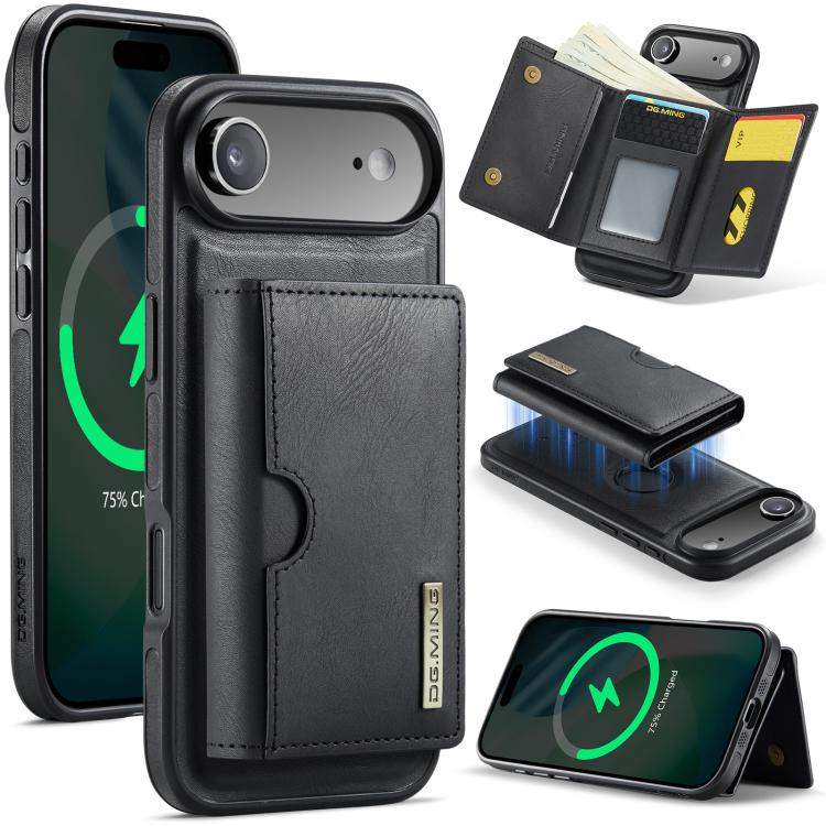 DG.MING M6 Series RFID Tri-fold Card Bag Custodia per telefono in pelle rimovibile, For iPhone Air, For iPhone 16 Pro Max, For iPhone 16 Pro, For iPhone 16 Plus