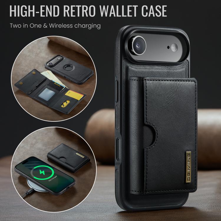 DG.MING M6 Series RFID Tri-fold Card Bag Custodia per telefono in pelle rimovibile, For iPhone Air, For iPhone 16 Pro Max, For iPhone 16 Pro, For iPhone 16 Plus