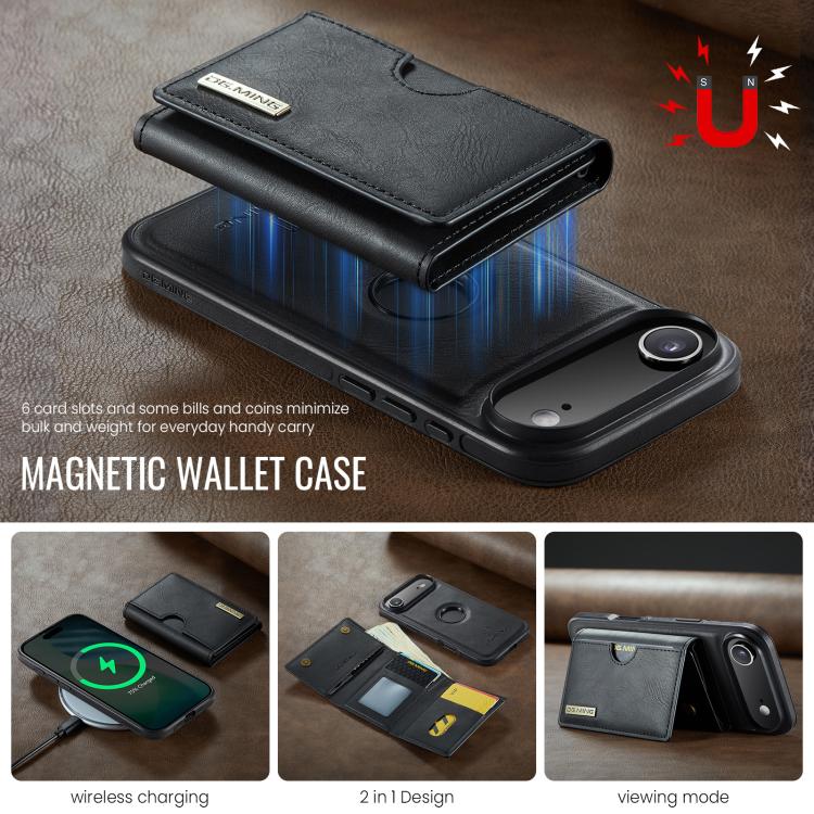 DG.MING M6 Series RFID Tri-fold Card Bag Custodia per telefono in pelle rimovibile, For iPhone Air, For iPhone 16 Pro Max, For iPhone 16 Pro, For iPhone 16 Plus