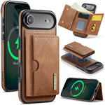 DG.MING M6 Series RFID Tri-fold Card Bag Custodia per telefono in pelle rimovibile, For iPhone Air, For iPhone 16 Pro Max, For iPhone 16 Pro, For iPhone 16 Plus