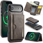DG.MING M6 Series RFID Tri-fold Card Bag Custodia per telefono in pelle rimovibile, For iPhone Air, For iPhone 16 Pro Max, For iPhone 16 Pro, For iPhone 16 Plus