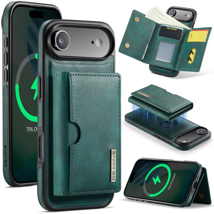 DG.MING M6 Series RFID Tri-fold Card Bag Custodia per telefono in pelle rimovibile, For iPhone Air, For iPhone 16 Pro Max, For iPhone 16 Pro, For iPhone 16 Plus