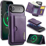 DG.MING M6 Series RFID Tri-fold Card Bag Custodia per telefono in pelle rimovibile, For iPhone Air, For iPhone 16 Pro Max, For iPhone 16 Pro, For iPhone 16 Plus