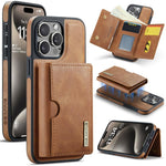 DG.MING M6 Series RFID Tri-fold Card Bag Custodia per telefono in pelle rimovibile, For iPhone 16, For iPhone 15 Pro Max, For iPhone 15 Pro, For iPhone 15 Plus