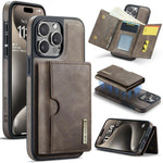 DG.MING M6 Series RFID Tri-fold Card Bag Custodia per telefono in pelle rimovibile, For iPhone 16, For iPhone 15 Pro Max, For iPhone 15 Pro, For iPhone 15 Plus