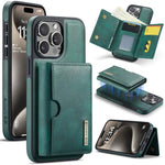 DG.MING M6 Series RFID Tri-fold Card Bag Custodia per telefono in pelle rimovibile, For iPhone 16, For iPhone 15 Pro Max, For iPhone 15 Pro, For iPhone 15 Plus