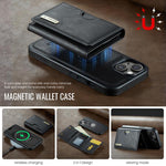DG.MING M6 Series RFID Tri-fold Card Bag Custodia per telefono in pelle rimovibile, For iPhone 15, For iPhone 14 Plus, For iPhone 14, For iPhone 14 Pro