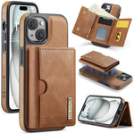 DG.MING M6 Series RFID Tri-fold Card Bag Custodia per telefono in pelle rimovibile, For iPhone 15, For iPhone 14 Plus, For iPhone 14, For iPhone 14 Pro