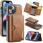 DG.MING M6 Series RFID Tri-fold Card Bag Custodia per telefono in pelle rimovibile, For iPhone 15, For iPhone 14 Plus, For iPhone 14, For iPhone 14 Pro