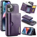 DG.MING M6 Series RFID Tri-fold Card Bag Custodia per telefono in pelle rimovibile, For iPhone 15, For iPhone 14 Plus, For iPhone 14, For iPhone 14 Pro
