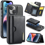 DG.MING M6 Series RFID Tri-fold Card Bag Custodia per telefono in pelle rimovibile, For iPhone 15, For iPhone 14 Plus, For iPhone 14, For iPhone 14 Pro