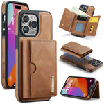 DG.MING M6 Series RFID Tri-fold Card Bag Custodia per telefono in pelle rimovibile, For iPhone 15, For iPhone 14 Plus, For iPhone 14, For iPhone 14 Pro