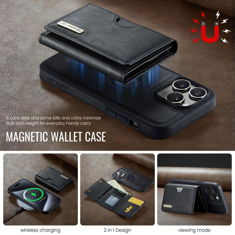 DG.MING M6 Series RFID Tri-fold Card Bag Custodia per telefono in pelle rimovibile, For iPhone 14 Pro Max, For iPhone 13 Pro Max, For iPhone 13 Pro, For iPhone 13