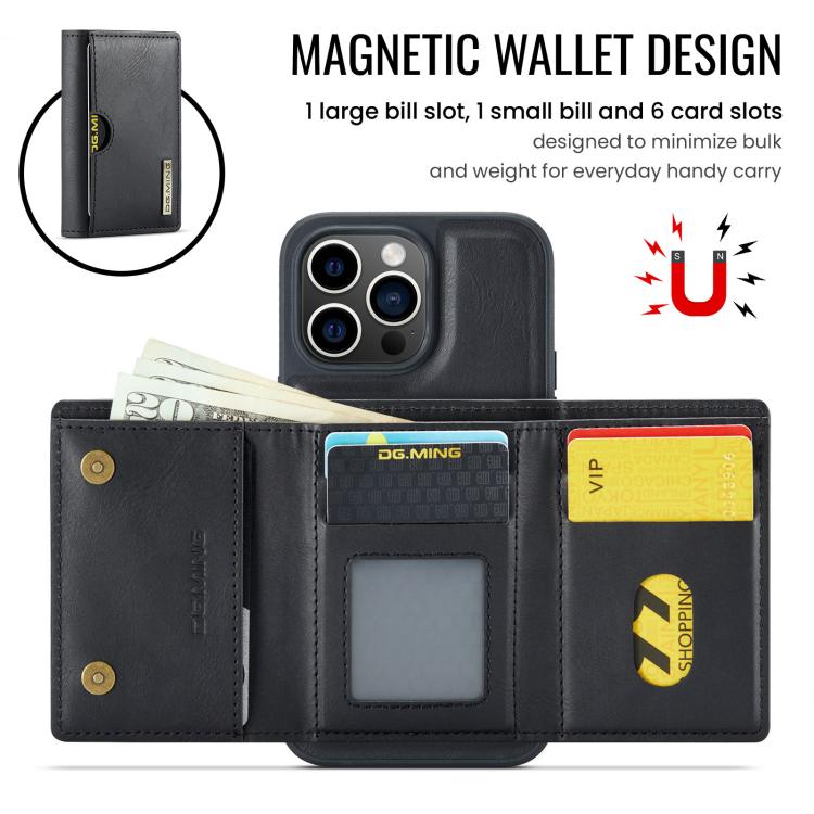 DG.MING M6 Series RFID Tri-fold Card Bag Custodia per telefono in pelle rimovibile, For iPhone 14 Pro Max, For iPhone 13 Pro Max, For iPhone 13 Pro, For iPhone 13