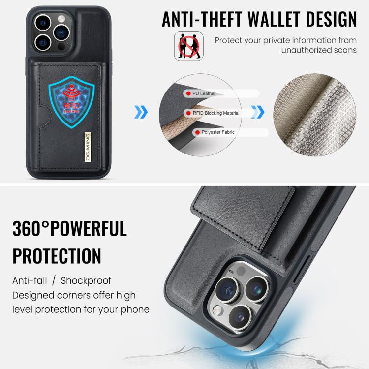 DG.MING M6 Series RFID Tri-fold Card Bag Custodia per telefono in pelle rimovibile, For iPhone 14 Pro Max, For iPhone 13 Pro Max, For iPhone 13 Pro, For iPhone 13
