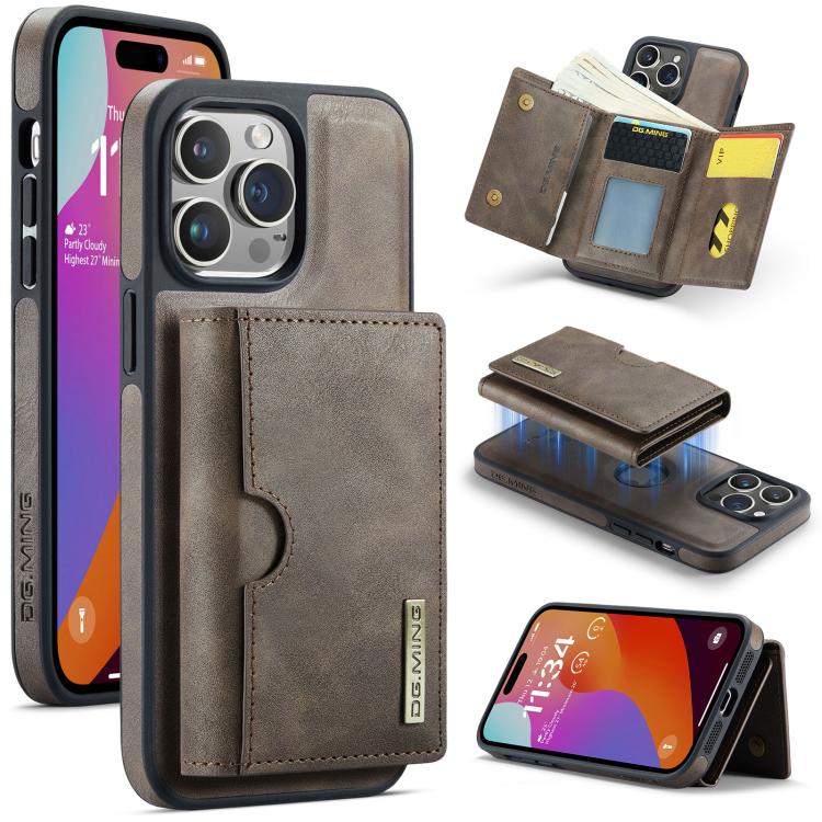 DG.MING M6 Series RFID Tri-fold Card Bag Custodia per telefono in pelle rimovibile, For iPhone 14 Pro Max, For iPhone 13 Pro Max, For iPhone 13 Pro, For iPhone 13