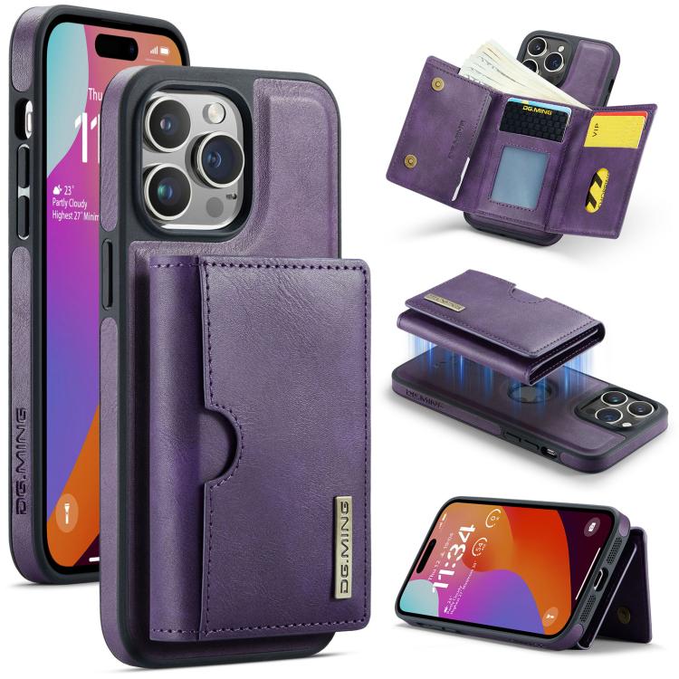 DG.MING M6 Series RFID Tri-fold Card Bag Custodia per telefono in pelle rimovibile, For iPhone 14 Pro Max, For iPhone 13 Pro Max, For iPhone 13 Pro, For iPhone 13