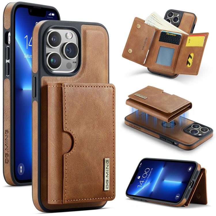 DG.MING M6 Series RFID Tri-fold Card Bag Custodia per telefono in pelle rimovibile, For iPhone 14 Pro Max, For iPhone 13 Pro Max, For iPhone 13 Pro, For iPhone 13