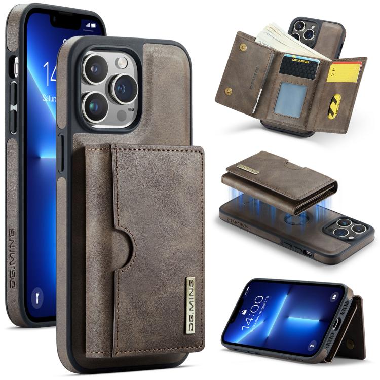 DG.MING M6 Series RFID Tri-fold Card Bag Custodia per telefono in pelle rimovibile, For iPhone 14 Pro Max, For iPhone 13 Pro Max, For iPhone 13 Pro, For iPhone 13