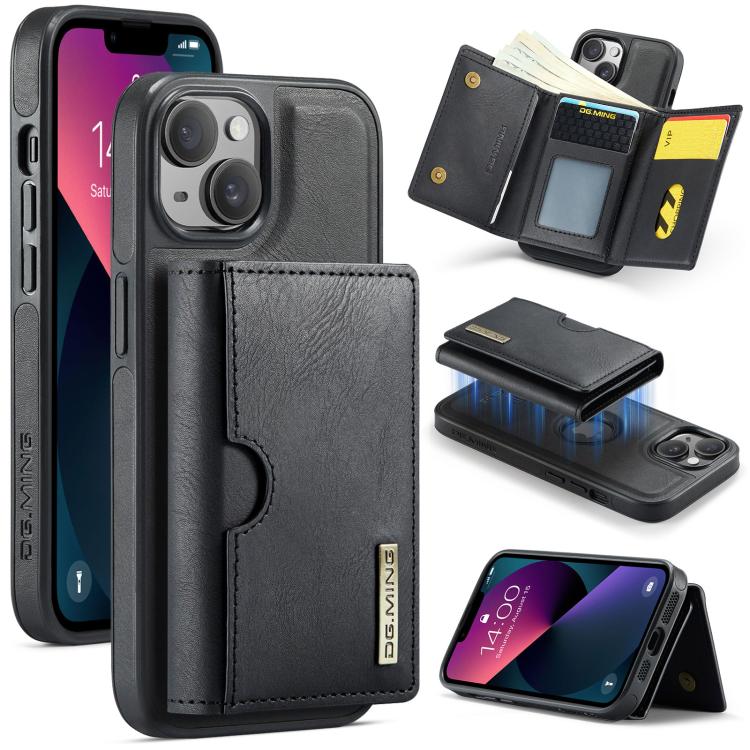 DG.MING M6 Series RFID Tri-fold Card Bag Custodia per telefono in pelle rimovibile, For iPhone 14 Pro Max, For iPhone 13 Pro Max, For iPhone 13 Pro, For iPhone 13