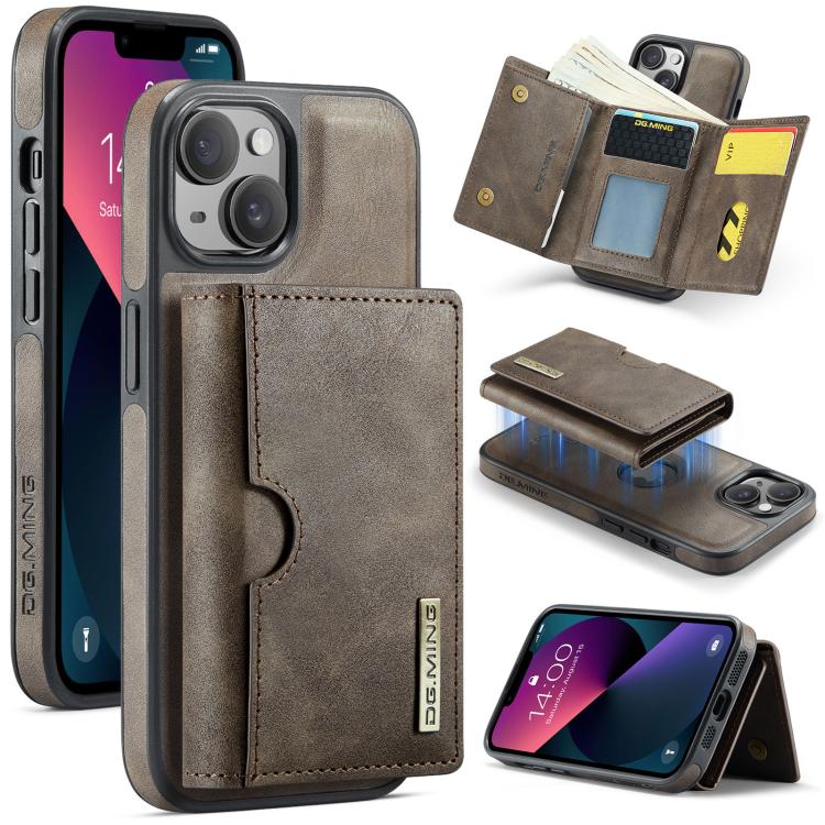 DG.MING M6 Series RFID Tri-fold Card Bag Custodia per telefono in pelle rimovibile, For iPhone 14 Pro Max, For iPhone 13 Pro Max, For iPhone 13 Pro, For iPhone 13