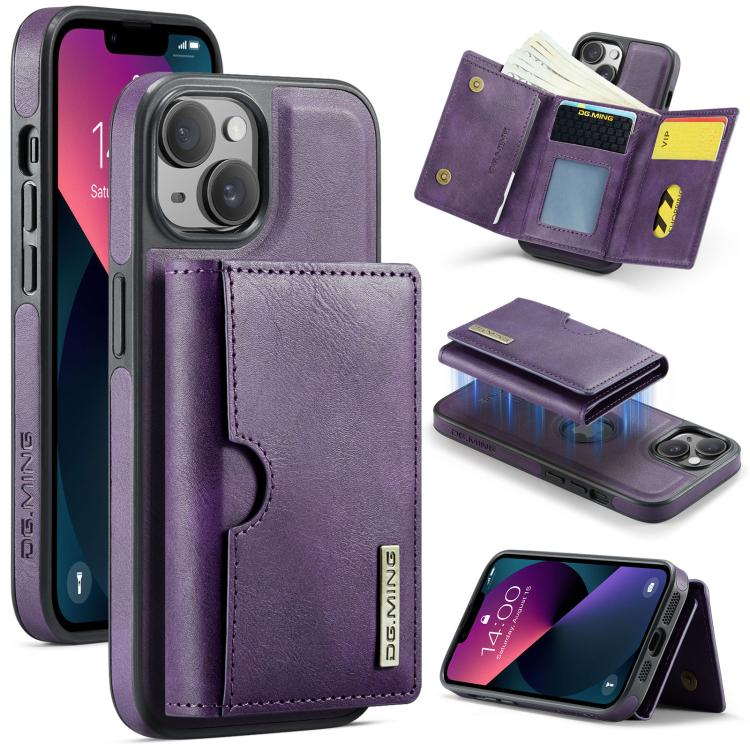 DG.MING M6 Series RFID Tri-fold Card Bag Custodia per telefono in pelle rimovibile, For iPhone 14 Pro Max, For iPhone 13 Pro Max, For iPhone 13 Pro, For iPhone 13