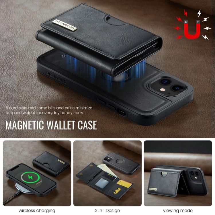 DG.MING M6 Series RFID Tri-fold Card Bag Custodia per telefono in pelle rimovibile, For iPhone 12, For iPhone 12 Pro Max, For iPhone 12 Pro, For iPhone 11 Pro Max