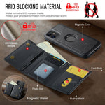 DG.MING M6 Series RFID Tri-fold Card Bag Custodia per telefono in pelle rimovibile, For iPhone 12, For iPhone 12 Pro Max, For iPhone 12 Pro, For iPhone 11 Pro Max
