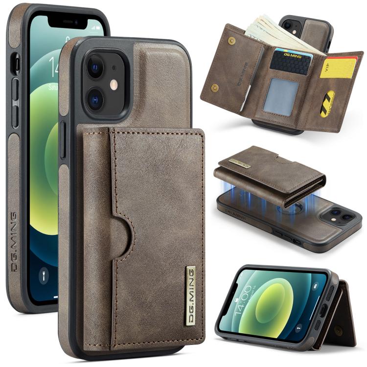 DG.MING M6 Series RFID Tri-fold Card Bag Custodia per telefono in pelle rimovibile, For iPhone 12, For iPhone 12 Pro Max, For iPhone 12 Pro, For iPhone 11 Pro Max