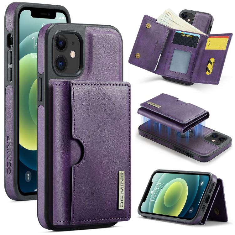 DG.MING M6 Series RFID Tri-fold Card Bag Custodia per telefono in pelle rimovibile, For iPhone 12, For iPhone 12 Pro Max, For iPhone 12 Pro, For iPhone 11 Pro Max