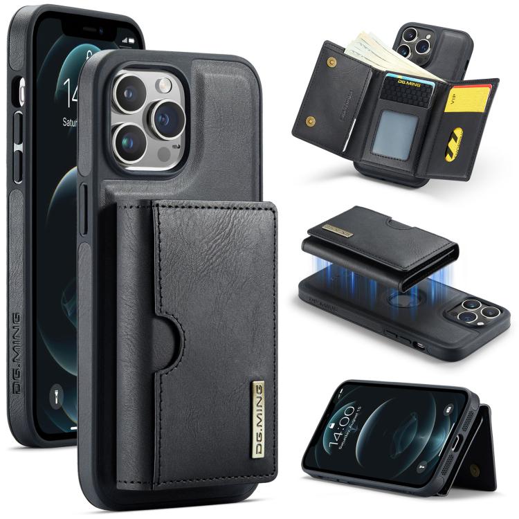 DG.MING M6 Series RFID Tri-fold Card Bag Custodia per telefono in pelle rimovibile, For iPhone 12, For iPhone 12 Pro Max, For iPhone 12 Pro, For iPhone 11 Pro Max