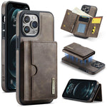 DG.MING M6 Series RFID Tri-fold Card Bag Custodia per telefono in pelle rimovibile, For iPhone 12, For iPhone 12 Pro Max, For iPhone 12 Pro, For iPhone 11 Pro Max