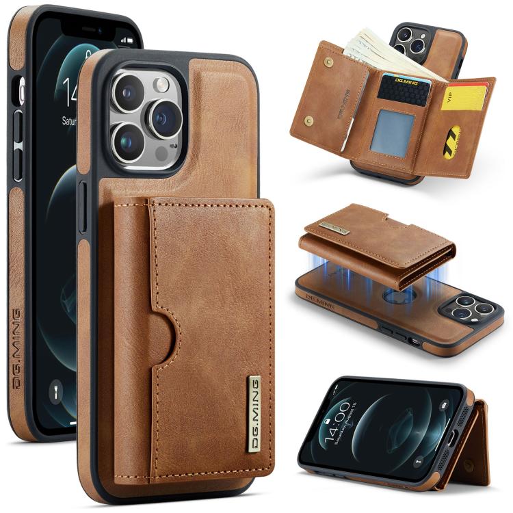 DG.MING M6 Series RFID Tri-fold Card Bag Custodia per telefono in pelle rimovibile, For iPhone 12, For iPhone 12 Pro Max, For iPhone 12 Pro, For iPhone 11 Pro Max
