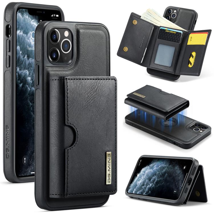 DG.MING M6 Series RFID Tri-fold Card Bag Custodia per telefono in pelle rimovibile, For iPhone 12, For iPhone 12 Pro Max, For iPhone 12 Pro, For iPhone 11 Pro Max