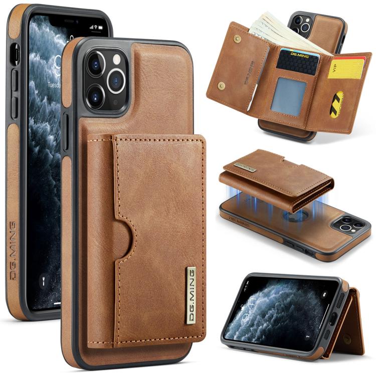 DG.MING M6 Series RFID Tri-fold Card Bag Custodia per telefono in pelle rimovibile, For iPhone 12, For iPhone 12 Pro Max, For iPhone 12 Pro, For iPhone 11 Pro Max