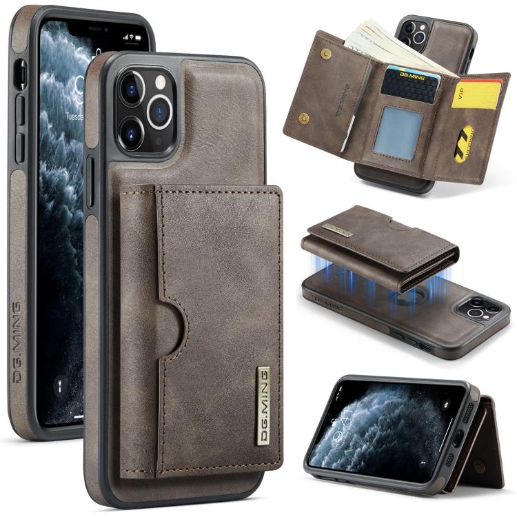DG.MING M6 Series RFID Tri-fold Card Bag Custodia per telefono in pelle rimovibile, For iPhone 12, For iPhone 12 Pro Max, For iPhone 12 Pro, For iPhone 11 Pro Max