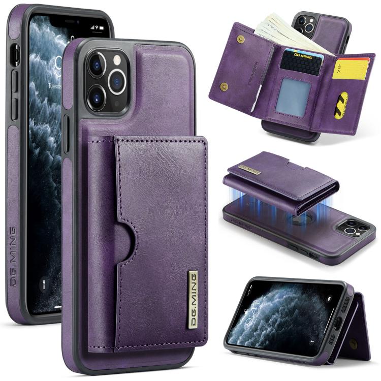 DG.MING M6 Series RFID Tri-fold Card Bag Custodia per telefono in pelle rimovibile, For iPhone 12, For iPhone 12 Pro Max, For iPhone 12 Pro, For iPhone 11 Pro Max